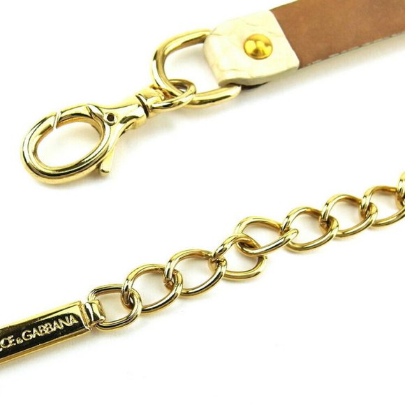 DOLCE & GABBANA Belt Python Beige Python Leather ~ Gold Bracket AUTH USED L3549 - Picture 6 of 8